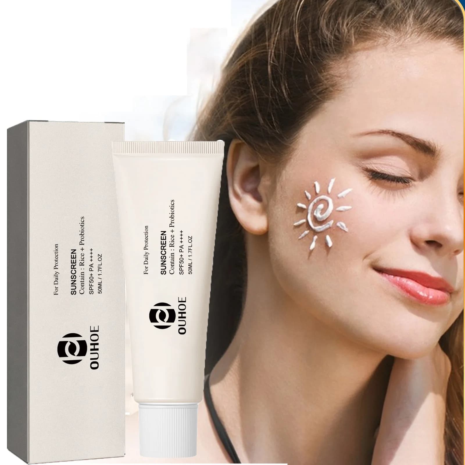 Rice Sunscreen Cream Spf 50+ UV Isolation Lasting Moisturizing Waterproof Sweatproof Oil Control Refreshing Sun Block Cream