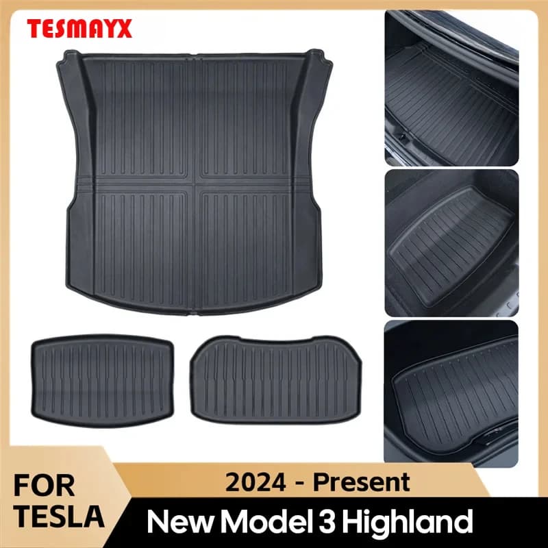 For Tesla Model 3 Highland 2024 2025 Front and Back Trunk Mat TPE Carpet Waterproof Weather-resistant Pads Up and Down Layer Mat