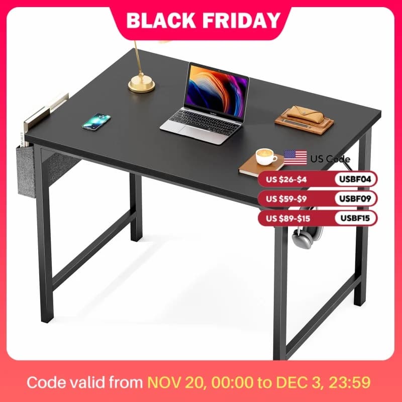 JHK Computer Desk Writing Study Office Gaming Table Modern Simple Style Compact with Side Bag Headphone Hook Easy Assembly
