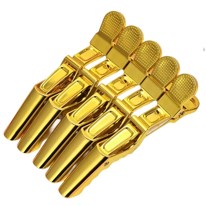 5Pcs Golden Plastic Hair Clips for Barber & Styling - Durable Alligator Clamps for Hairdressing, Sectioning & Salon Tools
