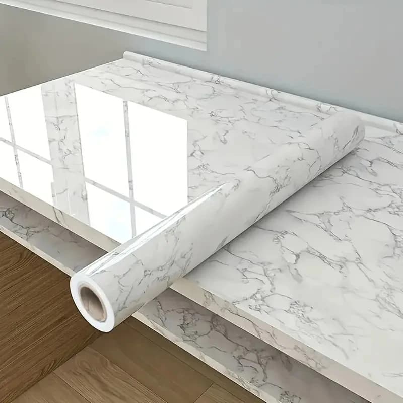 Marble Effect Vinyl Wallpaper - Self-Adhesive, Removable, Glossy Finish, Texturizing Pattern, Random Match, Peel and Stick Count