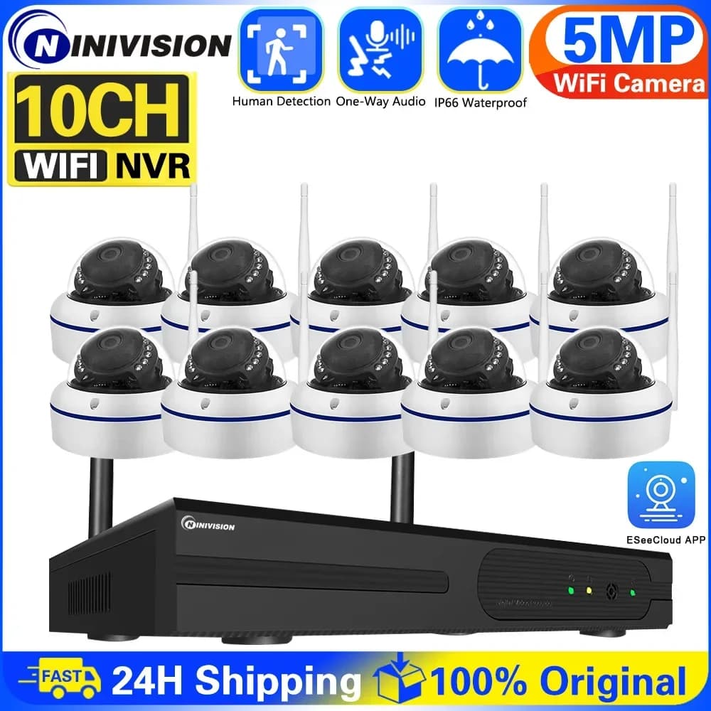 ESeeCloud APP 10CH IP Camera Wifi NVR Kit CCTV System 5MP Explosion-Proof Wireless Dome Camera Video Surveillance System Set
