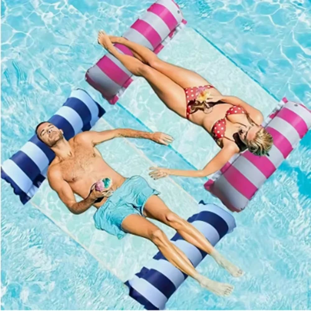 Foldable Striped Inflatable Lounge Chair, Suitable For Swimming Pool Parties And Beach Leisure Floating Beds With Net Backrest