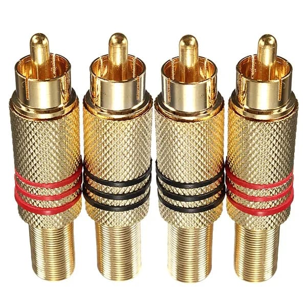 4Pcs 2Pair Gold RCA Phono Male Plug Solder Audio Video Cable Adapter Connector NEW Great for Audio Speakers