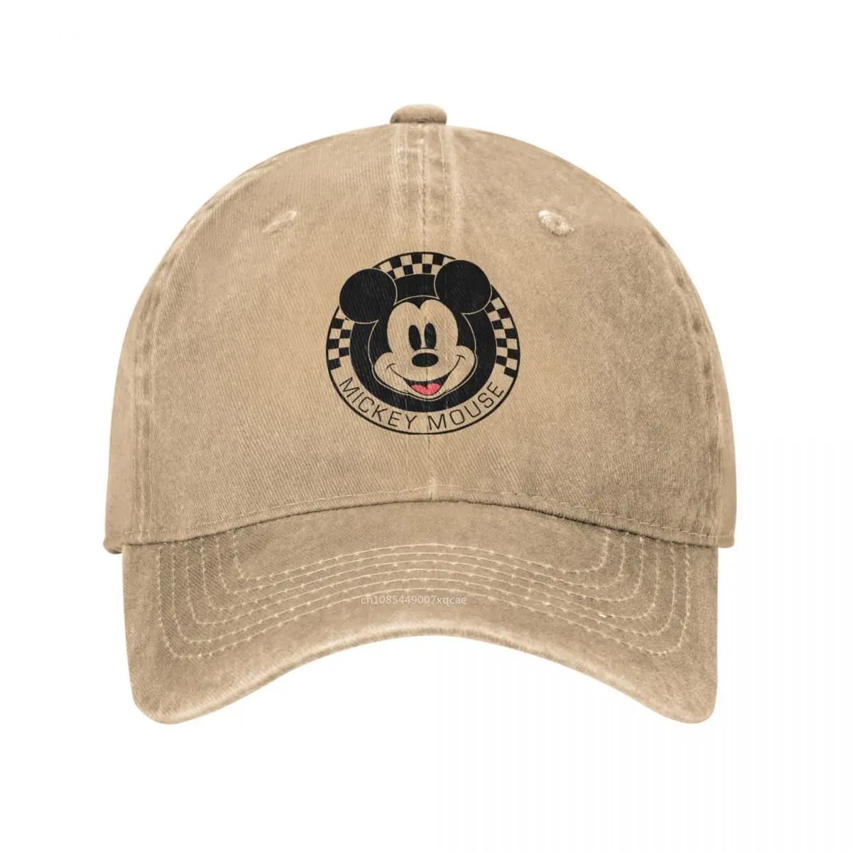 Mickey And Friends Mickey Mouse Baseball Cap Distressed Cotton Sun Cap Checkerboard Circle Outdoor Running Golf Adjustable Hats