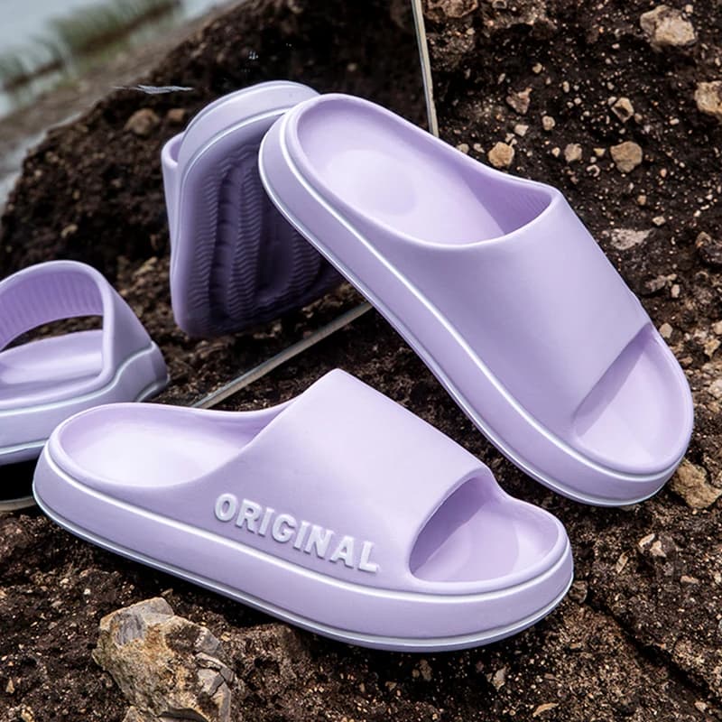 Feslishoet Women Letter Slippers Beach Slides Solid Color Mens Thick Sole Indoor Bathroom Anti Slip Shoes Summer Couple Sandals