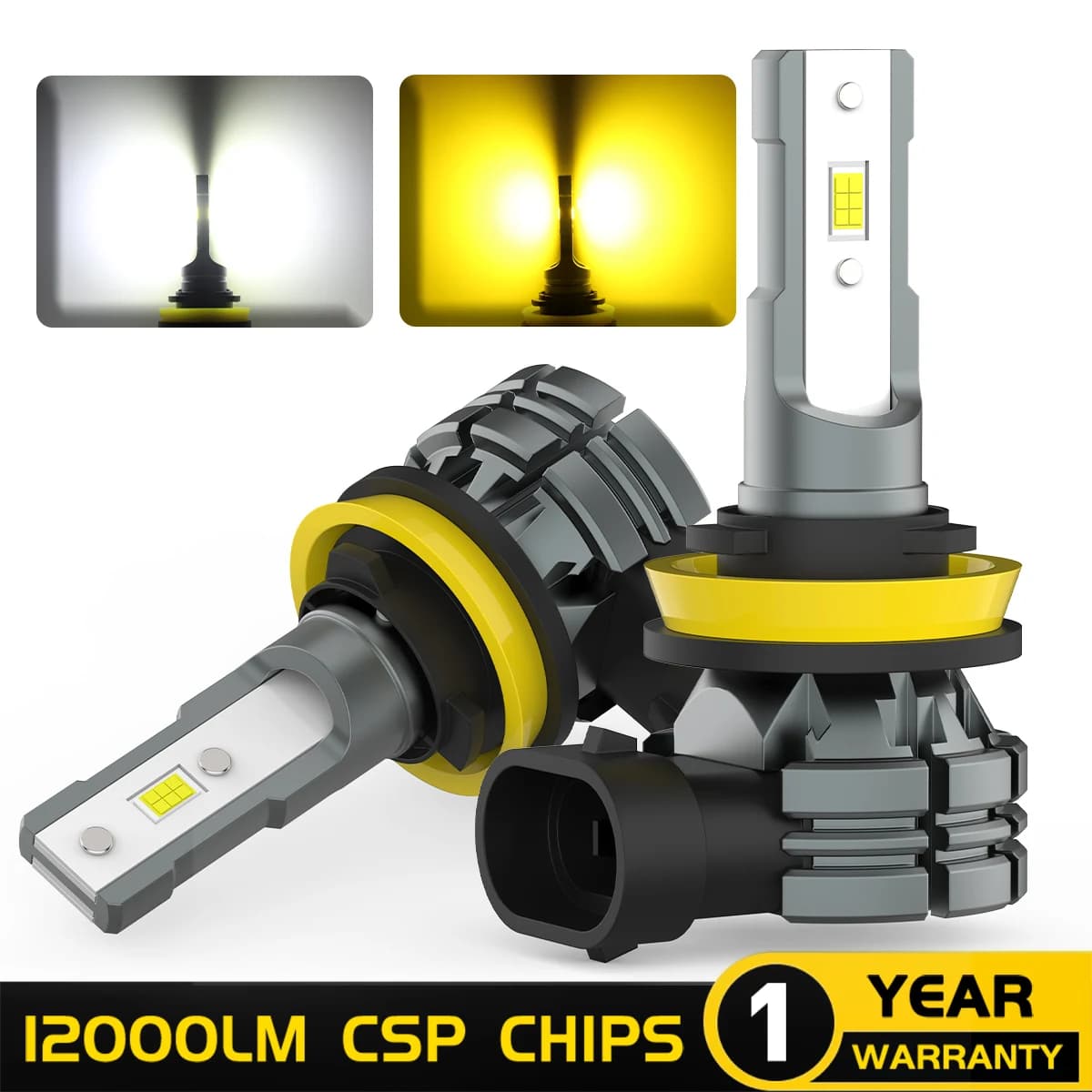 BMTxms 2PCS White Yellow Switchback Dual Color H8 H11 9006 HB4 9005 HB3 9145 H10 LED Fog Lights Daytime Running Driving DRL Lamp