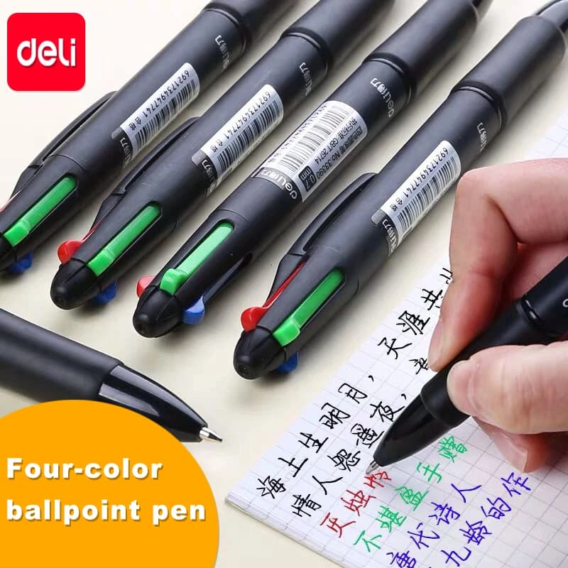Deli 4 in1 Ballpoint Pen 0.7mm MultiColor Ink Refill Multifunction Pens for Marker Writing Scrapbook Stationery Back to School