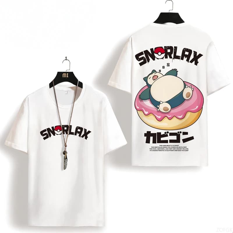 Summer Cartoon Cute Snorlax Anime Fashion Printed Short Sleeve Casual Loose Personalized Comfortable Round Neck T-shir