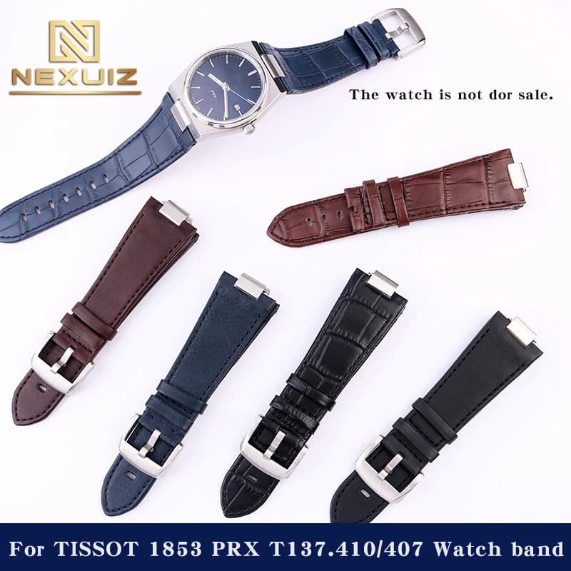 For Tissot 1853 Super Player PRX Series T137.410/T137.407 Genuine Leather Watchband T137 Men's Raised Leather Watch Strap 12mm