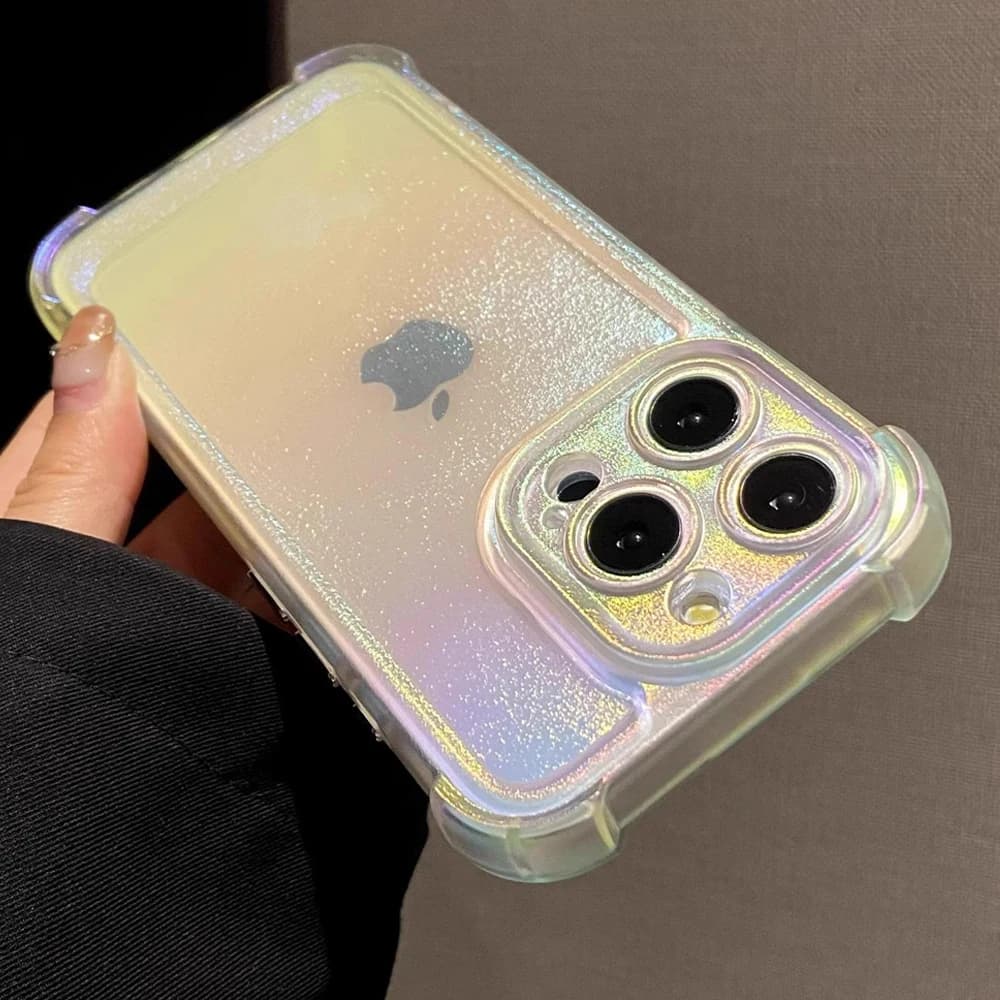 Luxury Laser Rainbow Transparent Matte Phone Case For iPhone 16 Pro Max 15 14 13 12 11 Plus Soft Shockproof Bumper Cases Cover