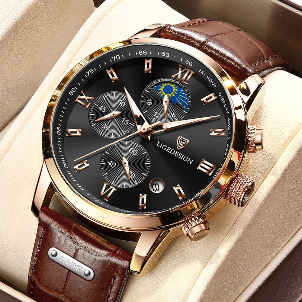 New Men's Watches LIGE Top Brand Luxury Men Wrist Watch Leather Quartz Watch Sports Waterproof Male Clock Relogio Masculino+Box