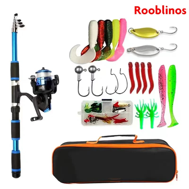 ROOBLINOS Fishing Pole Set Full Kits With Telescopic Fishing Rod And Spinning Reel Baits Hooks Travel Pole Set