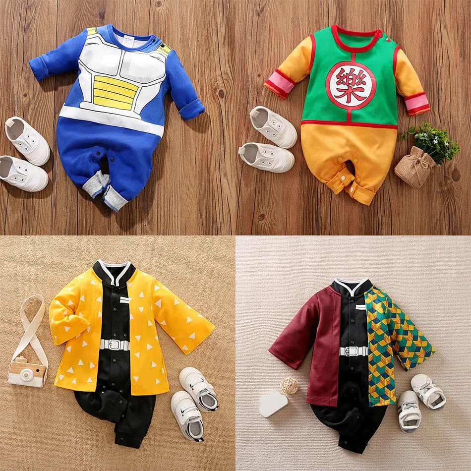 Baby Girl Boy Costume Anime Clothes Newborn Romper Infant Luffy Akatsuki Vegeta Cosplay Jumpsuit Toddler Halloween Costume 0-18M