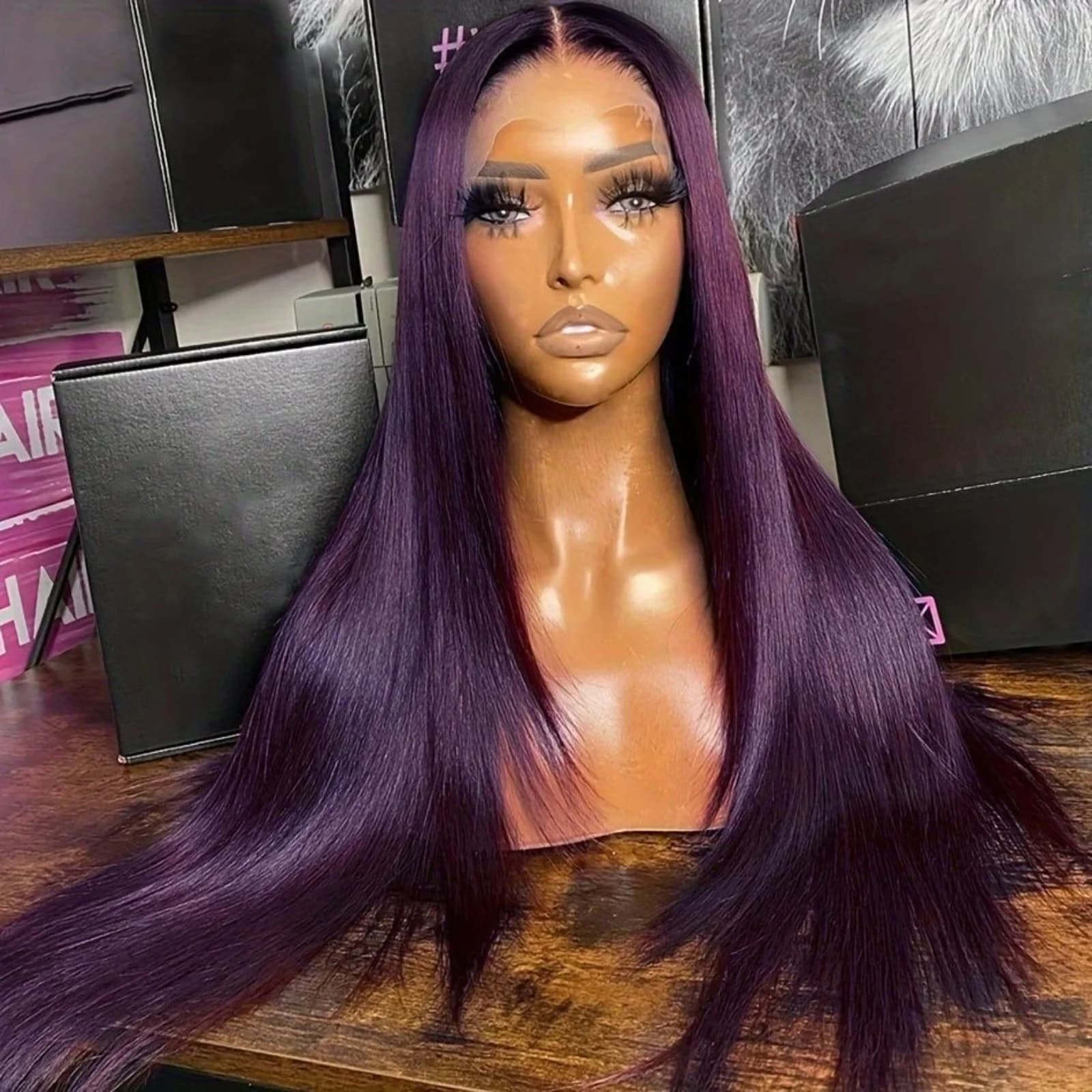 Purple Wig Long Straight Synthetic Lace Front Wig Glueless Ready to Wear Dark Purple Hair Frontal Wigs for Women Party Cosplay