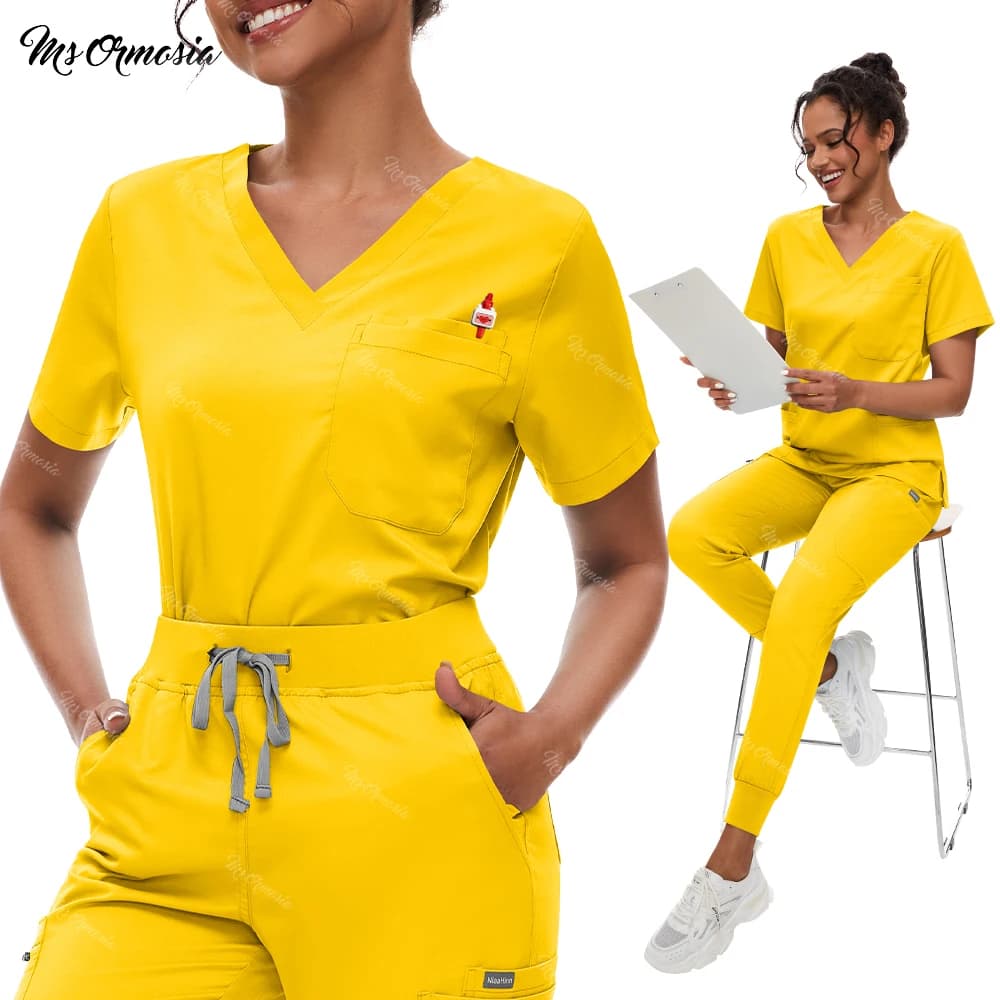 Hot Sale Anti Wrinkle Scrubs Workwear Washable Soft Fabric Nurse Hospital Uniforms Medical Scrubs Top Pants Jogger Scrubs Sets