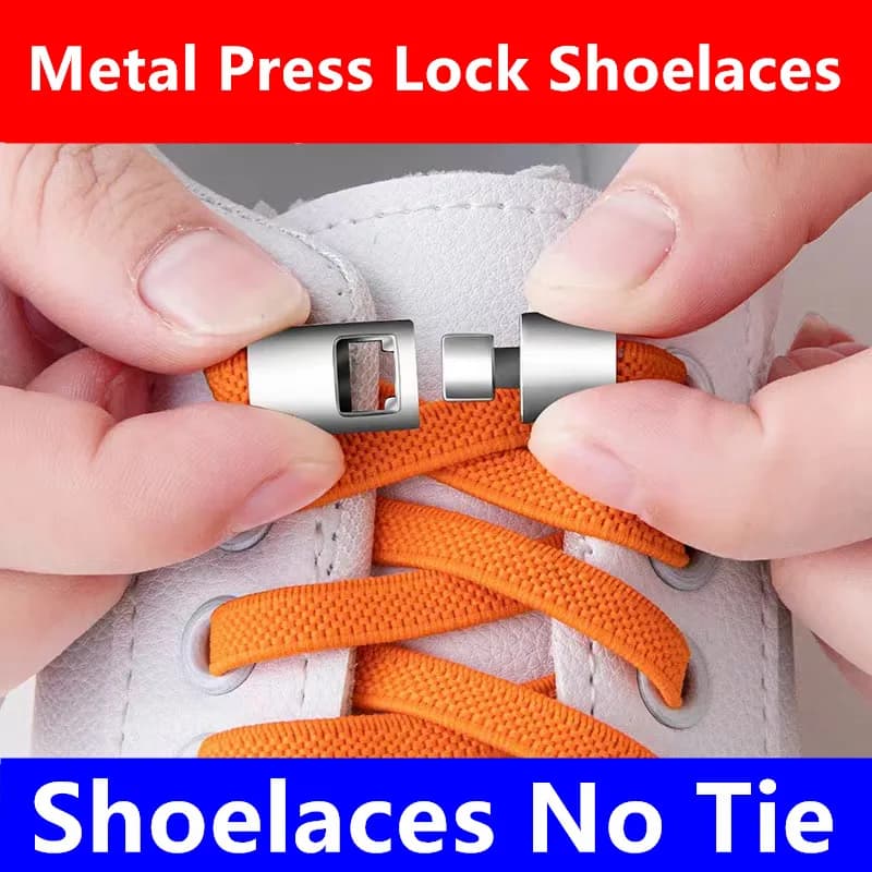 Lazy Quick Metal Press Lock Shoelaces Without Ties Elastic Laces Sneaker No Tie Shoe Laces Kids Adult Shoelace for Shoes
