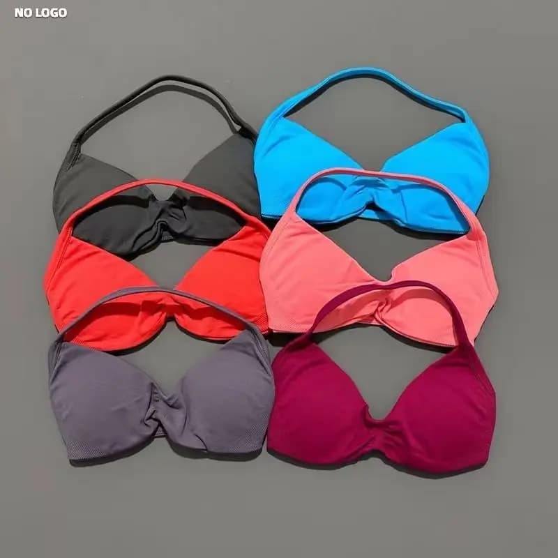 No Logo Strappy Sports Bra Woman Yoga Underwear Fitness Tank Top Removable Chest Pad Open Back Bra Running Gym Workout Halter