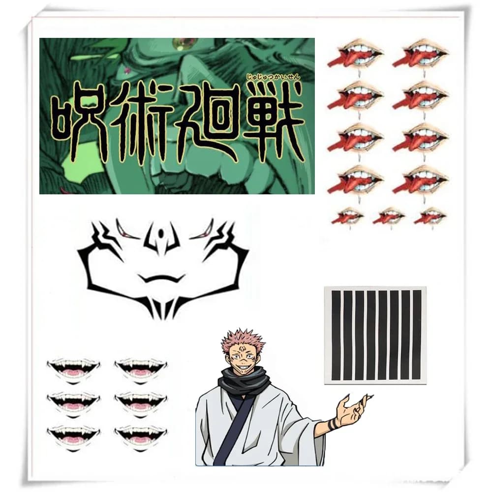 Jujutsu Kaisen Stickers Cosplay Prop Anime Accessories Ryomen Sukuna Inumaki Toge Waterproof Tattoo Sticker