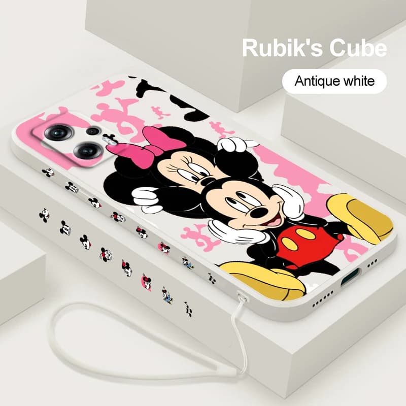 Mickey Baby Mouse Pink Liquid Left Rope Phone Case For Xiaomi Redmi Note 12 10 11 9 8 Pro Plus 11S 11T 10S 9T 4G 5G Cover