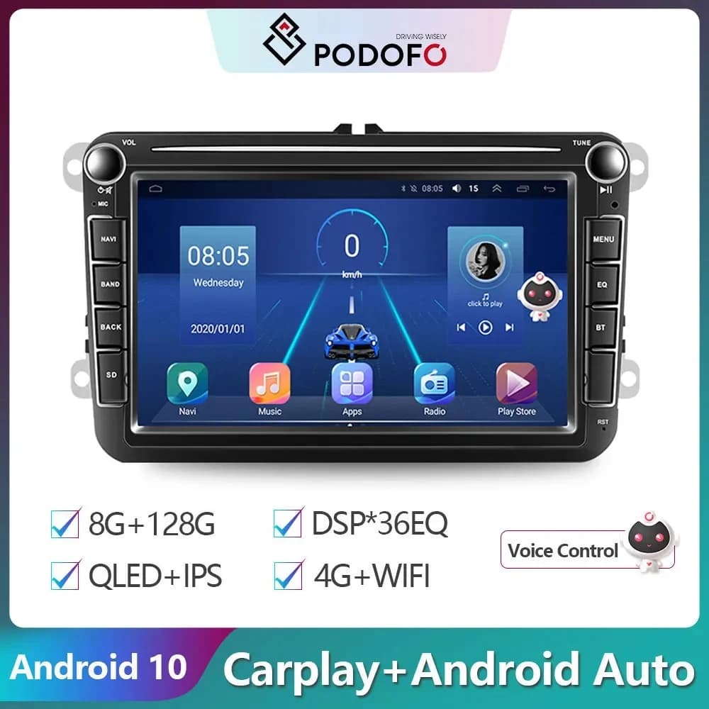 Podofo 2Din Android 10 Car Radio GPS Stereo Receiver Multimedia Player For Volkswagen/VW/Skoda/Passat B6/Seat/Octavia/Polo/Golf