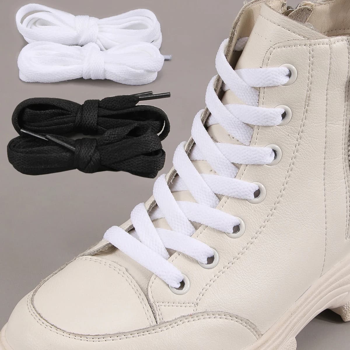 1 Pair Flat Cotton Shoe laces, 5/16" Wide Shoelaces for Athletic Running Sneakers Shoes Boot Strings,Polyester Flat Shoelaces