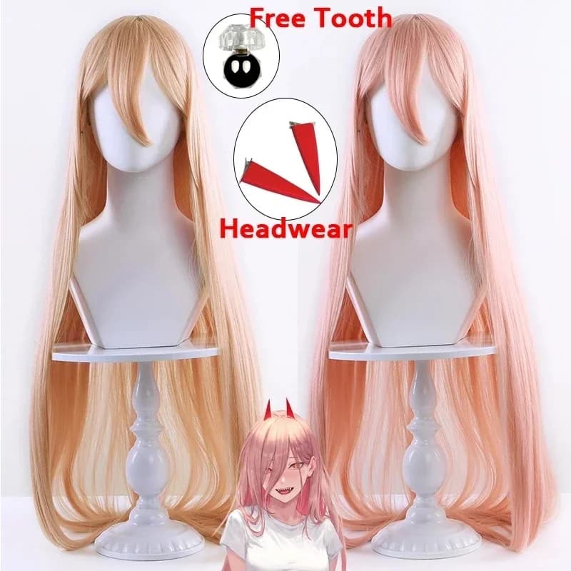 Power Cosplay Wig Anime Chainsaw Man Cosplay Costume Wig Hair Devil Headwear Halloween Props Free Tooth