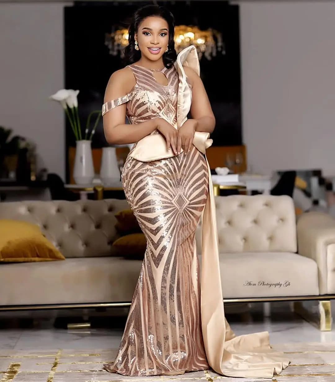 Arabic Aso Ebi Champagne Mermaid Prom Dress Sequins Evening Formal Party Second Reception Engagement Bridesmaid Gowns customized