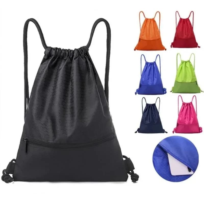 Outdoor Sport Gym Drawstring Bag Thick Rope Basketball Soccer Large Capacity Nylon Waterproof Zipper Backpack Fitness Men Pocket