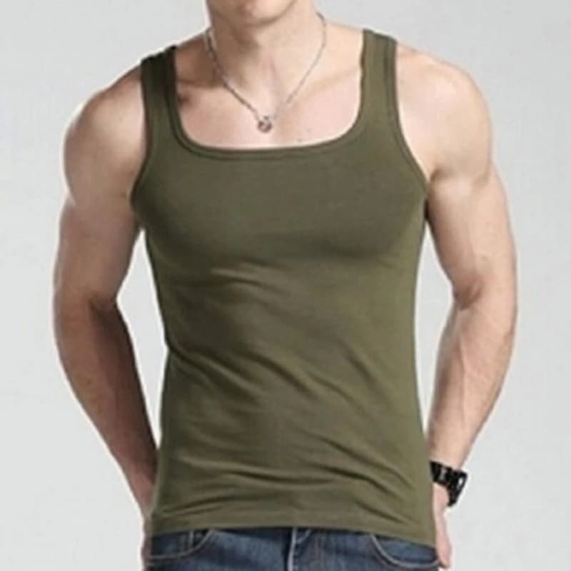 Men's Square Neck Vest All Cotton Casual Outdoor Sports Fitness Sweatshirt Running Jogging Sweat Absorbing Elastic Sports Vest