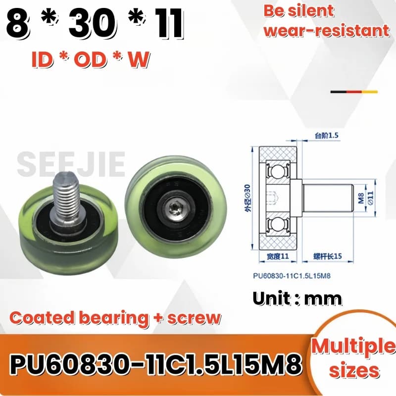 1Pc PU608 30-11 C1L15M8 polyurethane guide wheel elevator floor door lock thread coated soft rubber silent rolling wheel