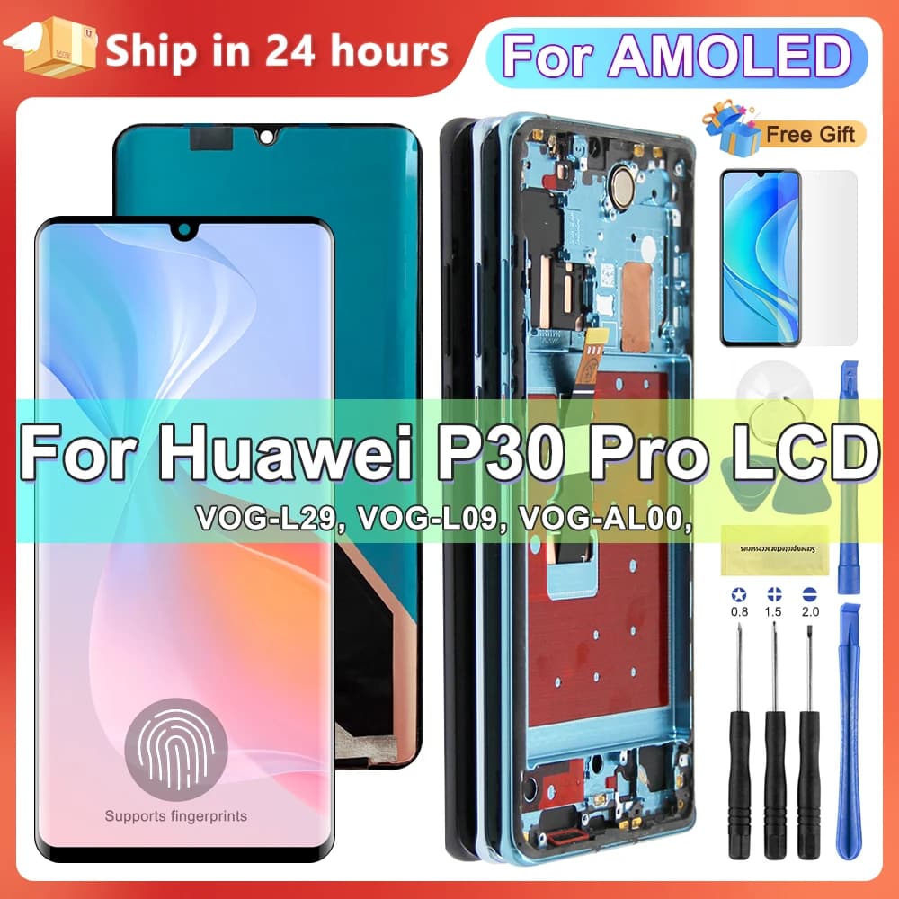 P30 Pro Display with Fingerprints, New AMOLED for Huawei P30 Pro VOG-L29 VOG-L09 Lcd Display Touch Screen Digitizer Replacement