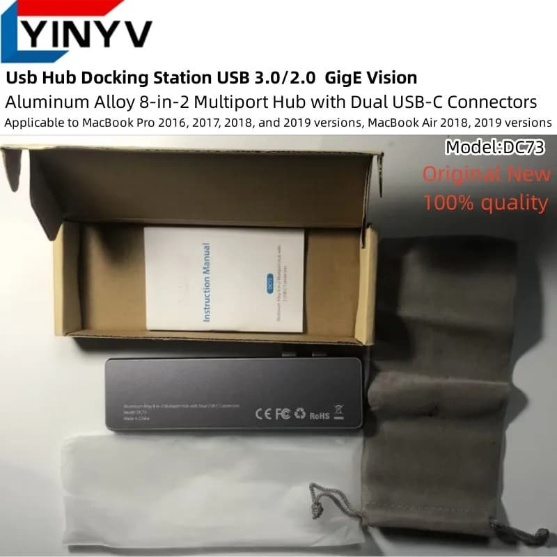 Aluminum Alloy 8-in-2 Multiport Hub with Dual USB-C Connectors Usb Hub Docking Station USB 3.0/2.0 DC73 Applicable to MacBook