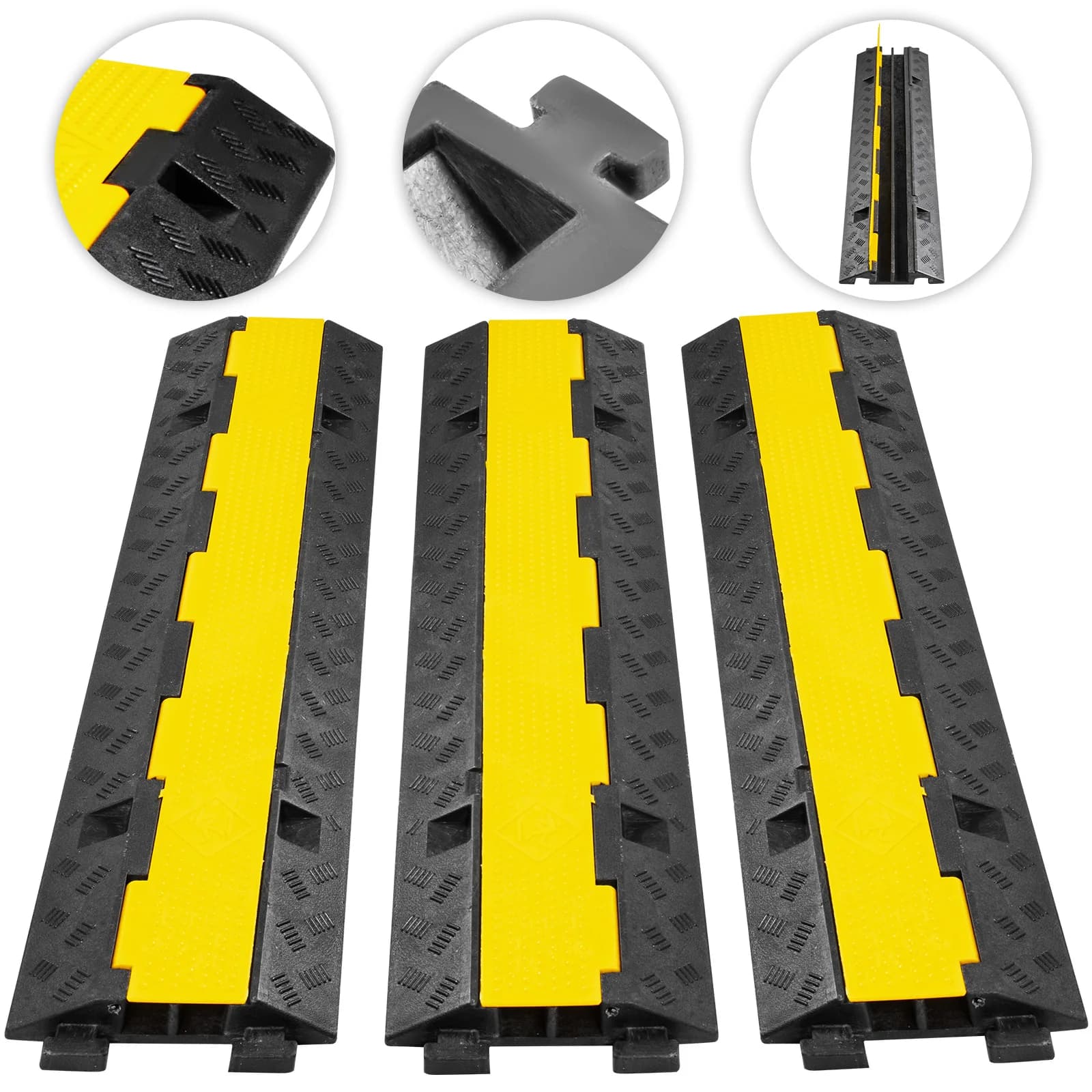 SucceBuy Cable Protector Ramp Wire Cable Cover Cord Guard 2 Channels Rubber + PVC 11000LBS Speed Bump Parking Driveway Traffic
