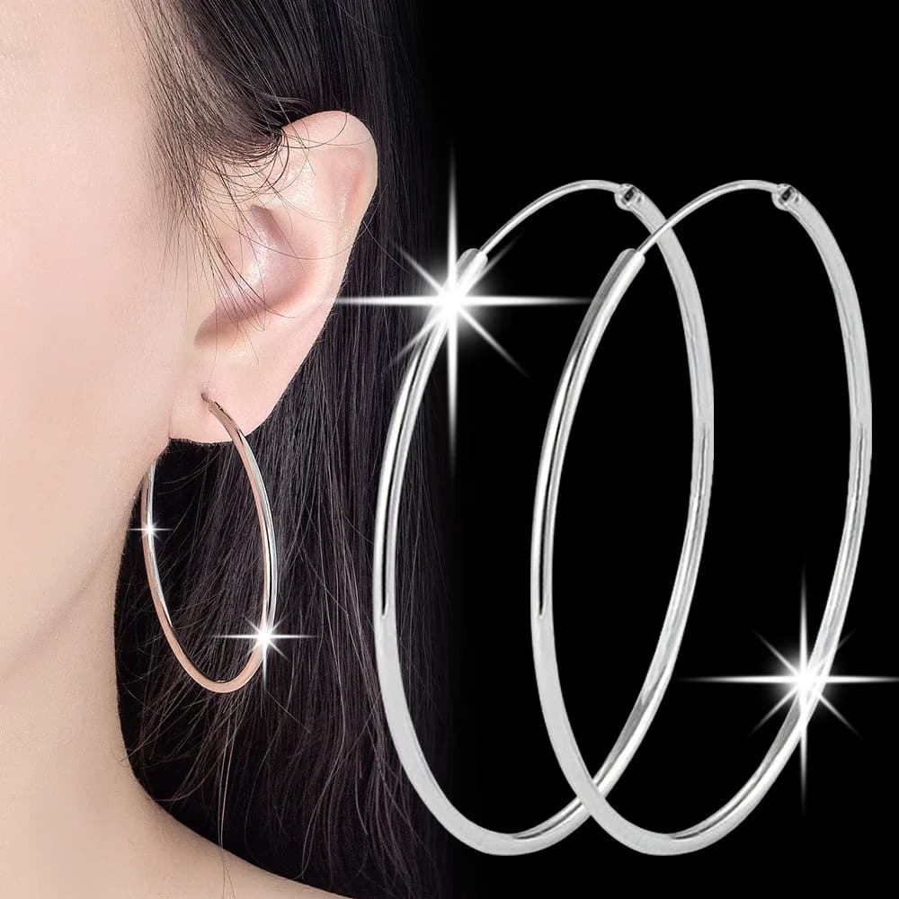 3/4/5/6CM Round Hoop Earrings 925 Sterling Silver For Women Party Luxury Jewelry Accessories 2024 Trend Argent 925 Jewellery
