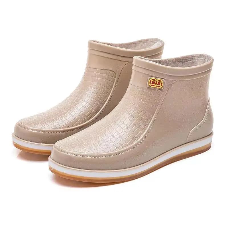 2024 Women's Four Seasons Ankle Flat Sole Rain Shoes Soft Sole Non Slip Waterproof Detachable Cotton Cover Work Shoe Garden Shoe