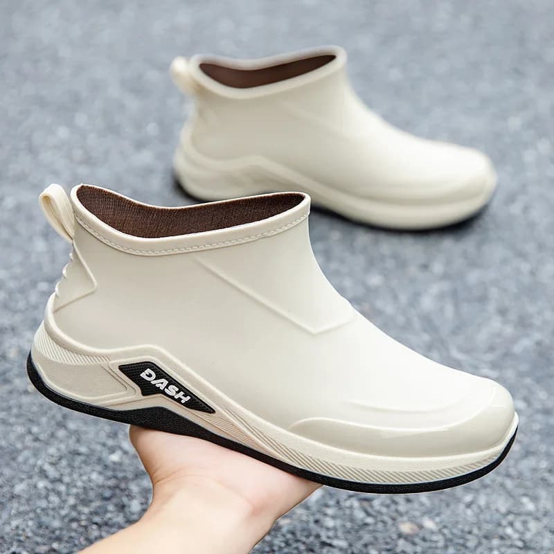 Rain shoes men's new bunched mouth rainproof waterproof shoes short tube fashion rain boots padded cotton work shoes