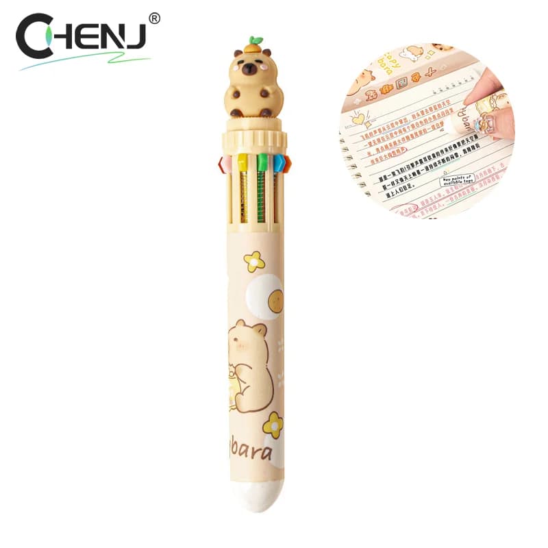 Cartoon Capybara Cute Animal 10Color Ballpoint Pen Signature Pen School Student Stationery Writing Supplies Kids Gift Funny Pens