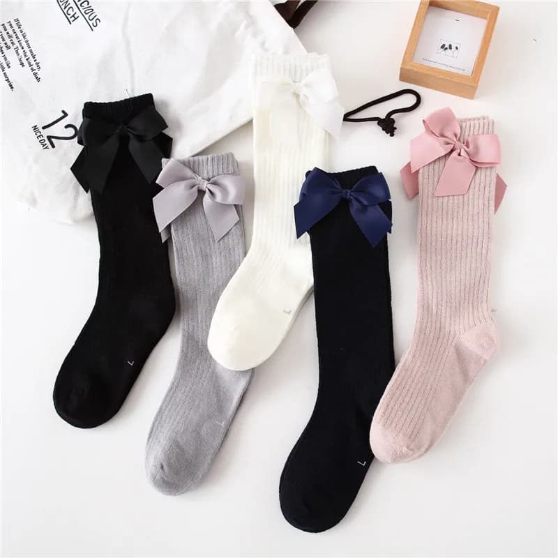 Solid Children Socks With Bows Cotton Baby Girls Socks Soft Toddlers Long Socks For Kids Princess Knee High Socks for Girls 2024