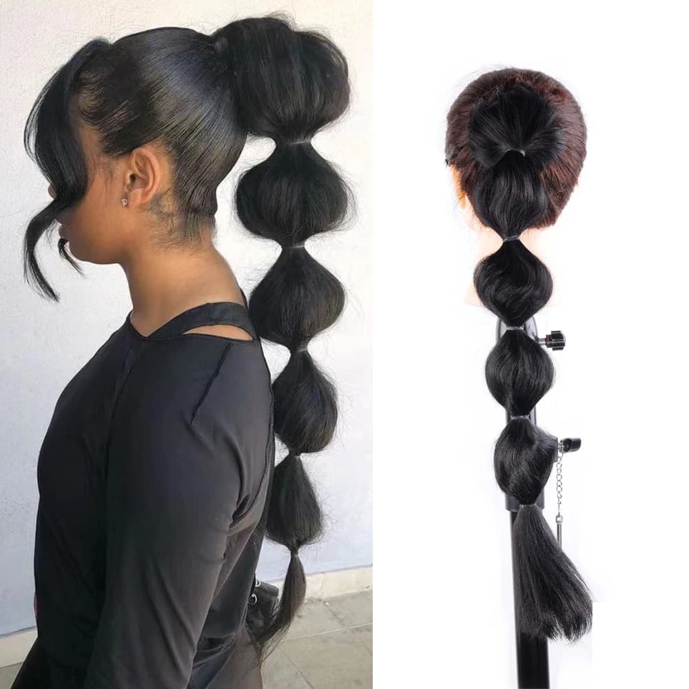 Synthetic Kinky Straight Hair Puff Bun Bubble Ponytail American Wrap Drawstring Ponytail Hair Extensions