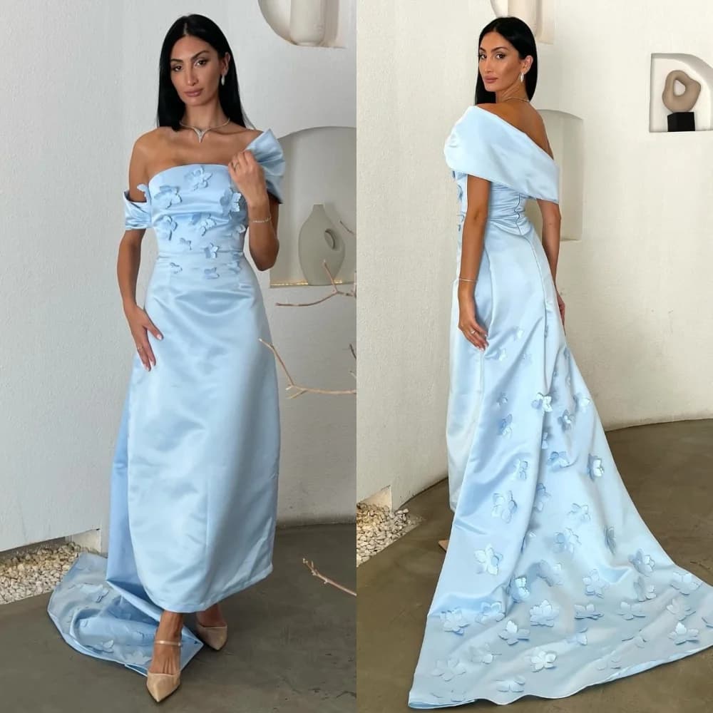 Customized Unisex Jersey Pleat Flower A-line One-shoulder Midi Dresses Bespoke Occasion Dresses Classic Exquisite Modern Style P