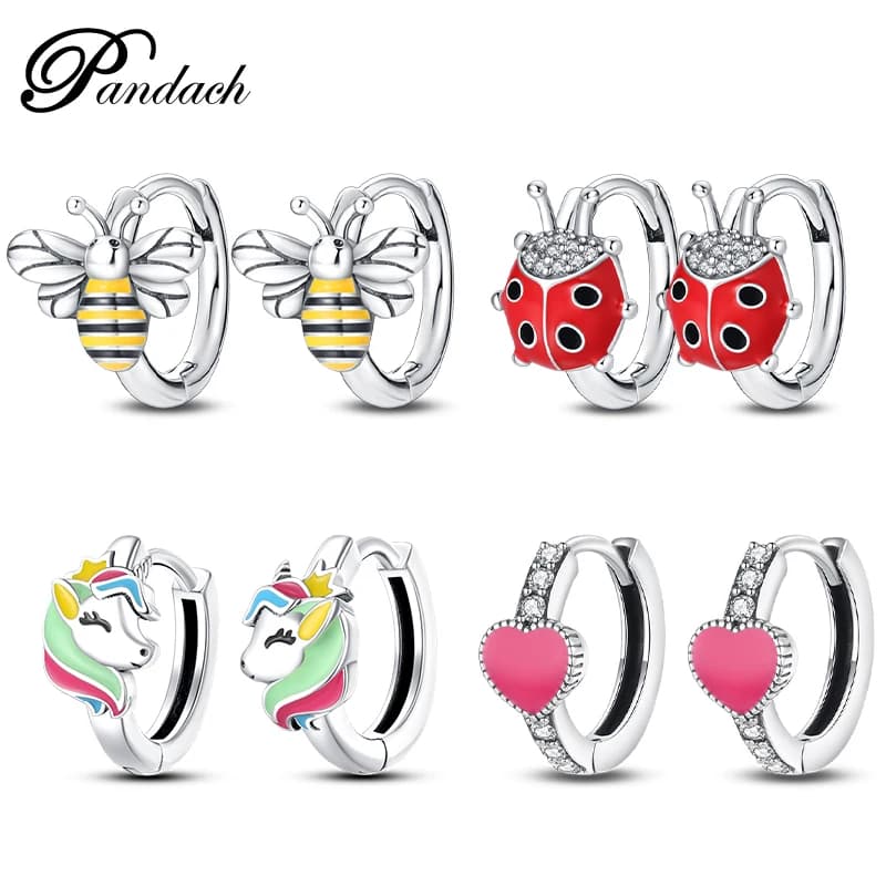 925 Sterling Silver Exquisite Bee Butterfly Ladybug Earrings For Women Romantic Pink Heart-Shaped Earrings Wedding Party Jewelry