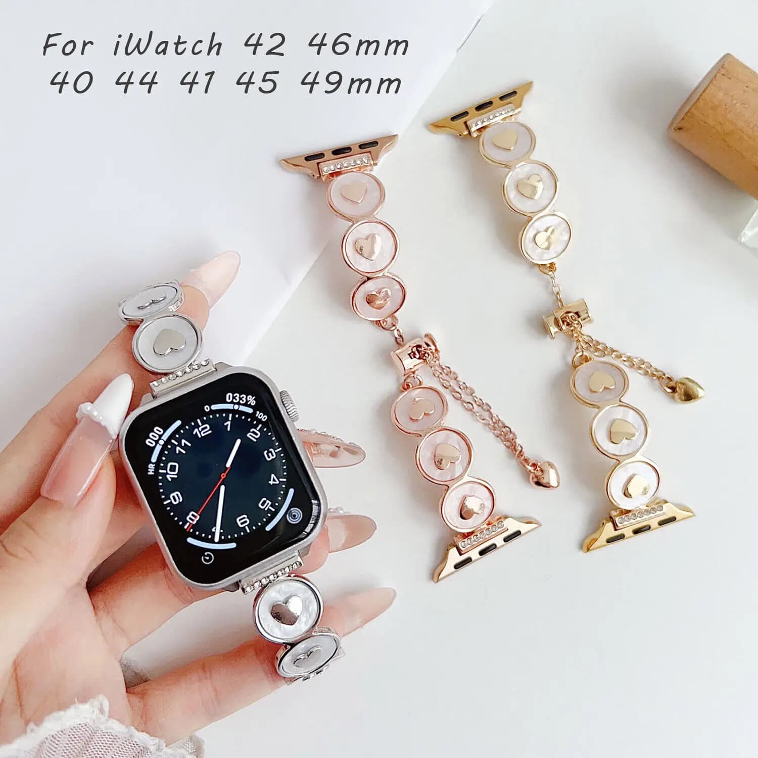 Heart Seashell Watch Strap For Apple Watch Series 10 42mm 46mm Band For iWatch 9 8 7 6 5 4 40 44 41 45 49mm Jewelry Wristband