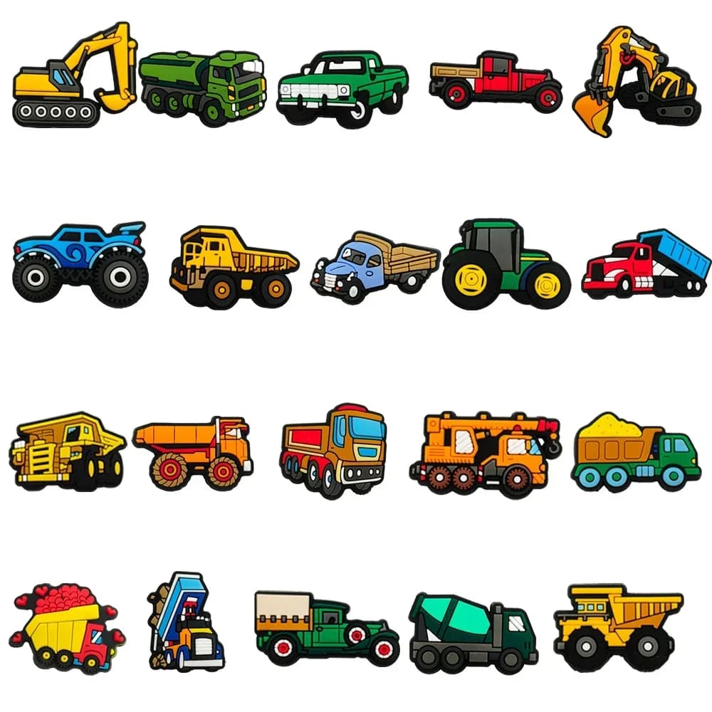 20pcs Engineering vehicle Car goods train tractor Forklift Shoe Charms for Clogs Sandals Decoration Shoe Charms