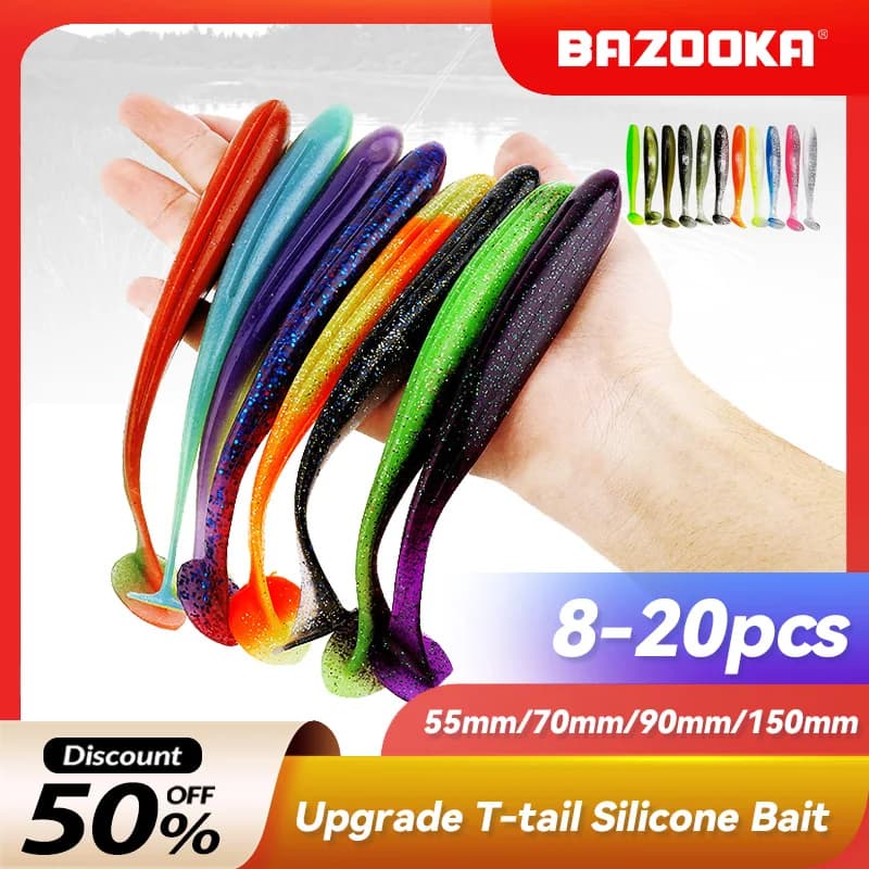 Bazooka 100mm 150mm Shad Worm Fishing Lure Soft Big Silicone T Tail Easy Shiner Bait Wobbler Swimbait Pesca Pike Bass Winter
