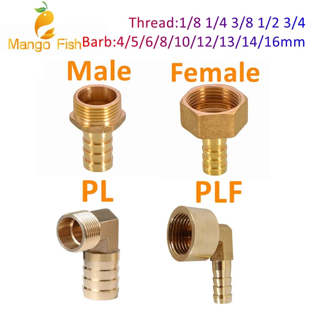 PC PCF PL PLF Pagoda connector 6 8 10 12 14 16mm hose barb connector hose tail thread 1/8 1/4 3/8 1/2 BSP Brass Pipe Fitting