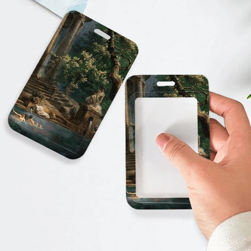 Beautiful Scenery Bank Business Work Card Holder Colorful Card Storage Photo Bag Men Work Credential Case Gift with Lanyard