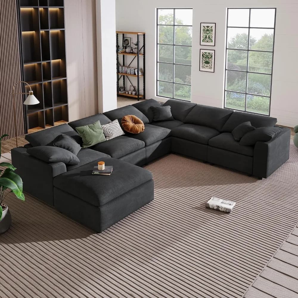 Living Room Sofa, Oversized Cloud Sofas, high-density foam cushions and built-in high resilience springs, Living Room Sofa