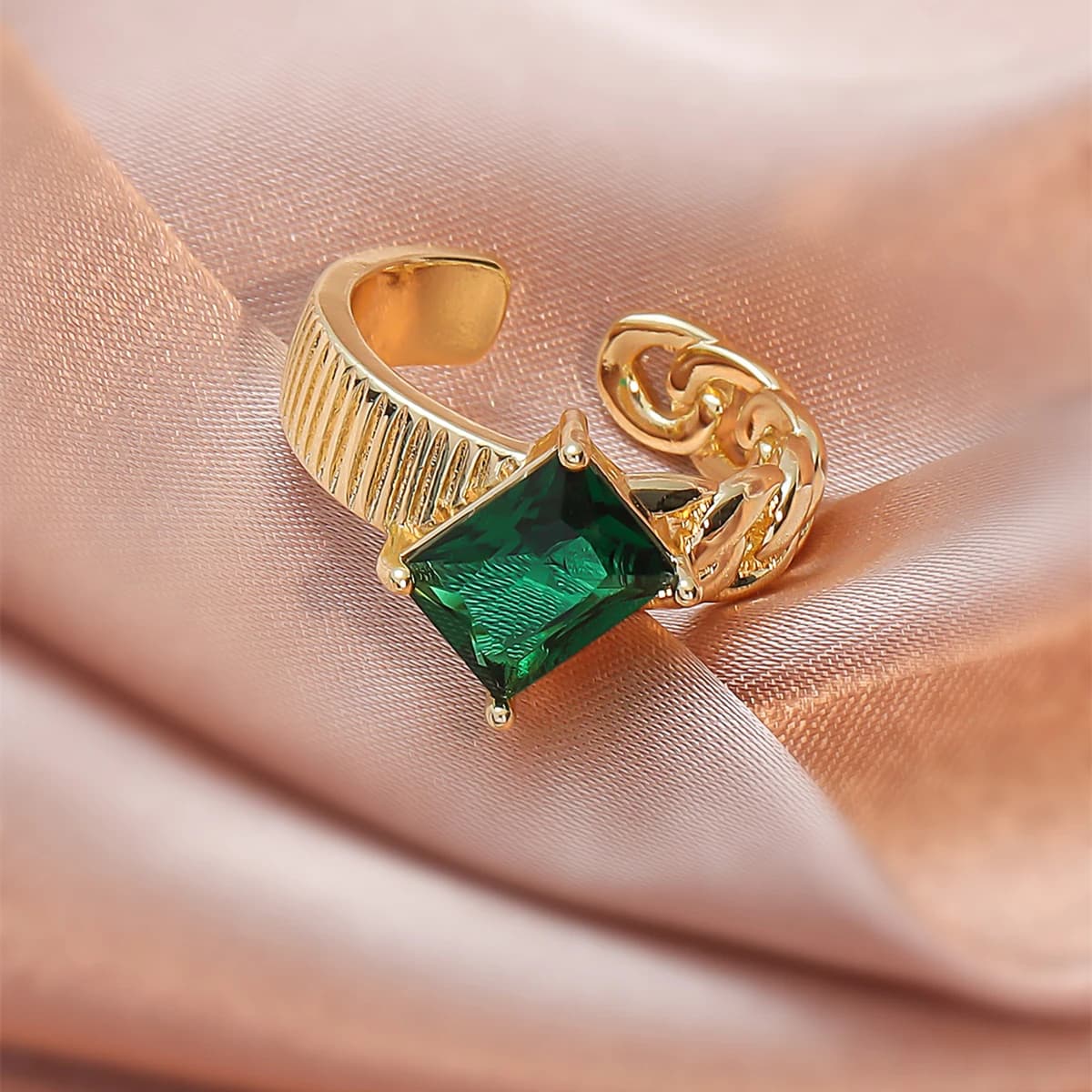 18KGP Rectangle CZ Adjustable Size Rings For Women Wedding Engagement Party Gifts