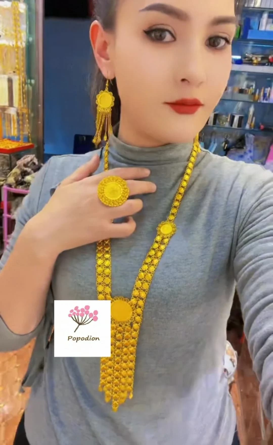 Popodion New Dubai 24K Gold Plated Bride Wedding Necklace Earrings Party Anniversary Gift Jewelry YY10391